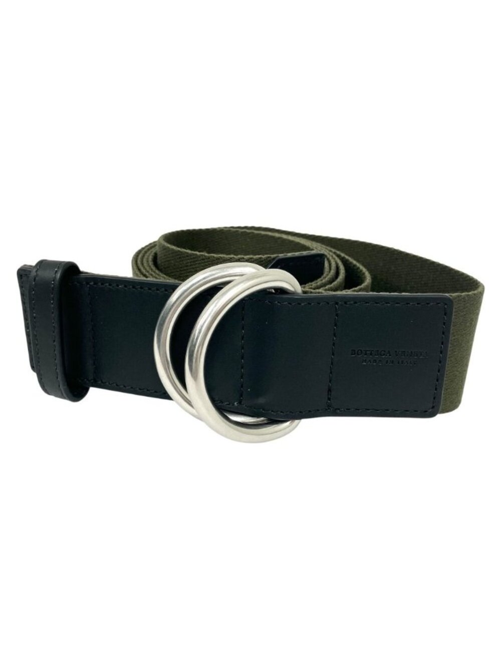 Bottega Veneta Webbing Ring Belt Double Canvas Leather M Khaki Black